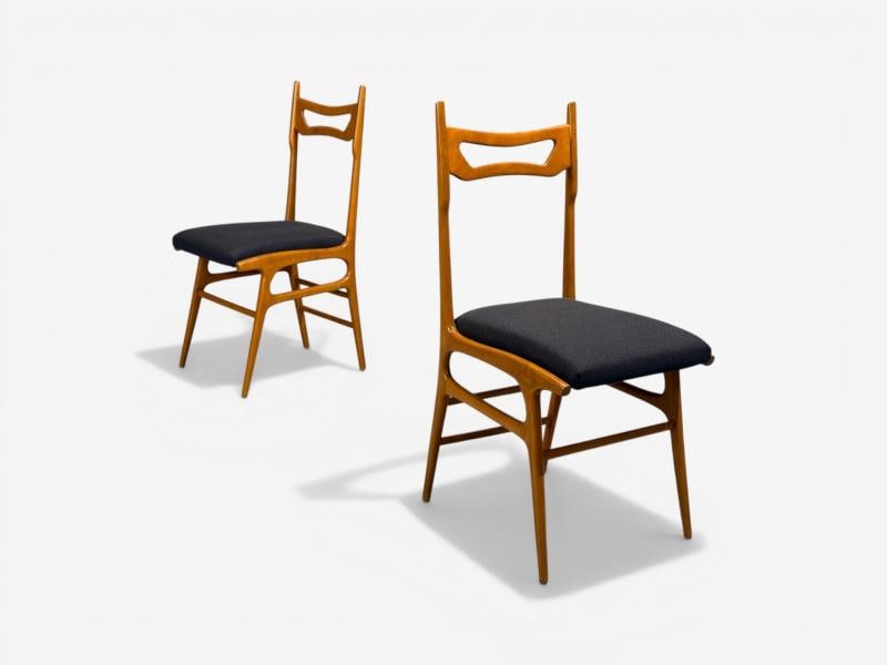 Vittorio Vago Mobili, Six Dining Chairs, Fruitwood, Fabric, Italy, 1960s - 9