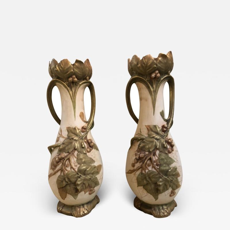 Pair of Royal Dux Flower Vases or Centerpieces, Art Nouveau Era: Title: Pair of Royal Dux Flower Vases or Centerpieces, Art Nouveau Era Description: Description 1: Pair of Nouveau Royal Dux flower vases or centerpieces. Each bearing the Royal Dux Seal and
