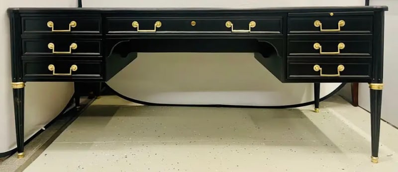 Hollywood Regency Jansen Style Ebony Desk, Writing Table, Louis XVI, Bronze - 2