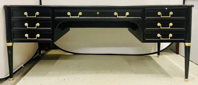 Hollywood Regency Jansen Style Ebony Desk, Writing Table, Louis XVI, Bronze - 3