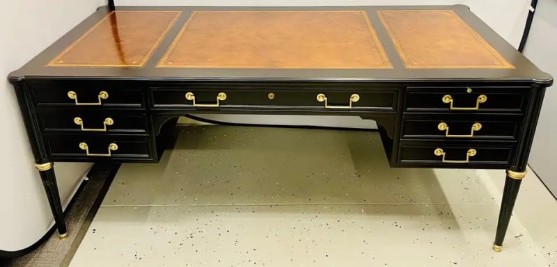 Hollywood Regency Jansen Style Ebony Desk, Writing Table, Louis XVI, Bronze - 5