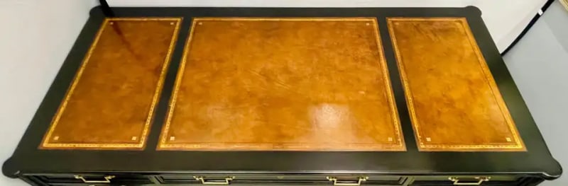 Hollywood Regency Jansen Style Ebony Desk, Writing Table, Louis XVI, Bronze - 7
