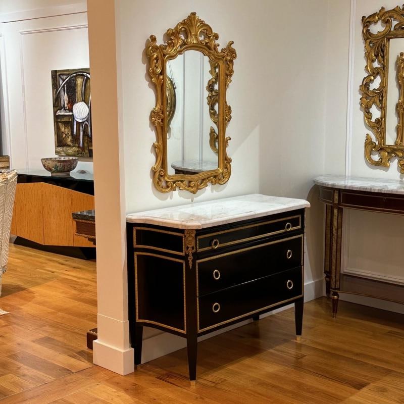 Louis XVI, Hollywood Regency, Commodes, Black Painted Wood, Bronze, Marble - 3