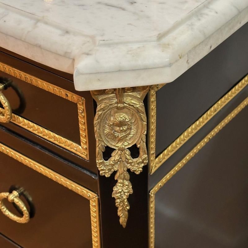 Louis XVI, Hollywood Regency, Commodes, Black Painted Wood, Bronze, Marble - 8