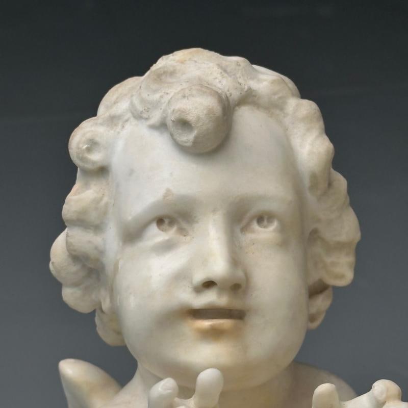 Jean-Marie Boucher, Venus and Cupid Marble Statue, White Marble, Romantic, 1910 - 12