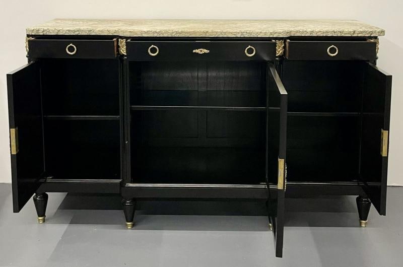 Ebony Hollywood Regency Louis XVI Style Bronze Mounted Sideboard, Marble Top - 12