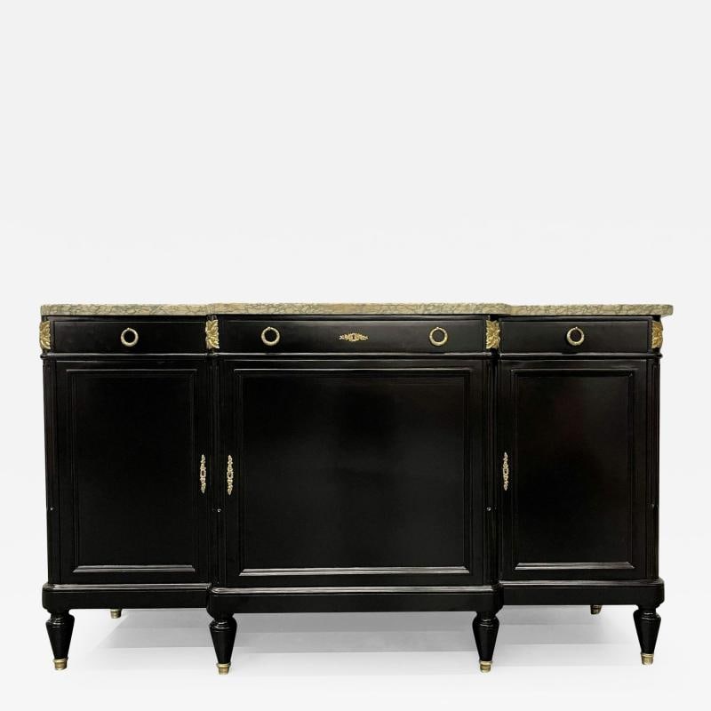 Ebony Hollywood Regency Louis XVI Style Bronze Mounted Sideboard, Marble Top (1 of 12)