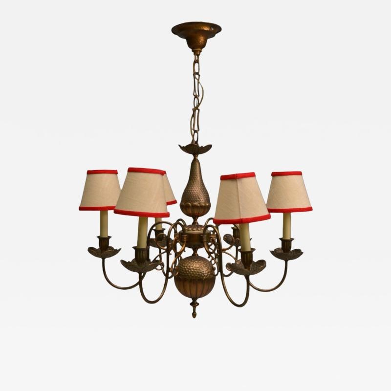 Baroque, Hammered Brass, Bronze, Fabric, Pendant Light, 1950s - 2