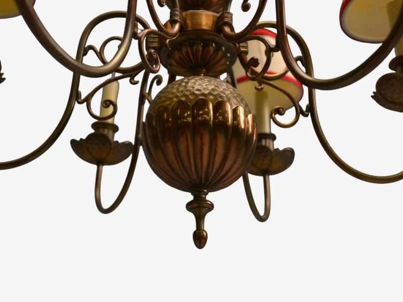 Baroque, Hammered Brass, Bronze, Fabric, Pendant Light, 1950s - 5