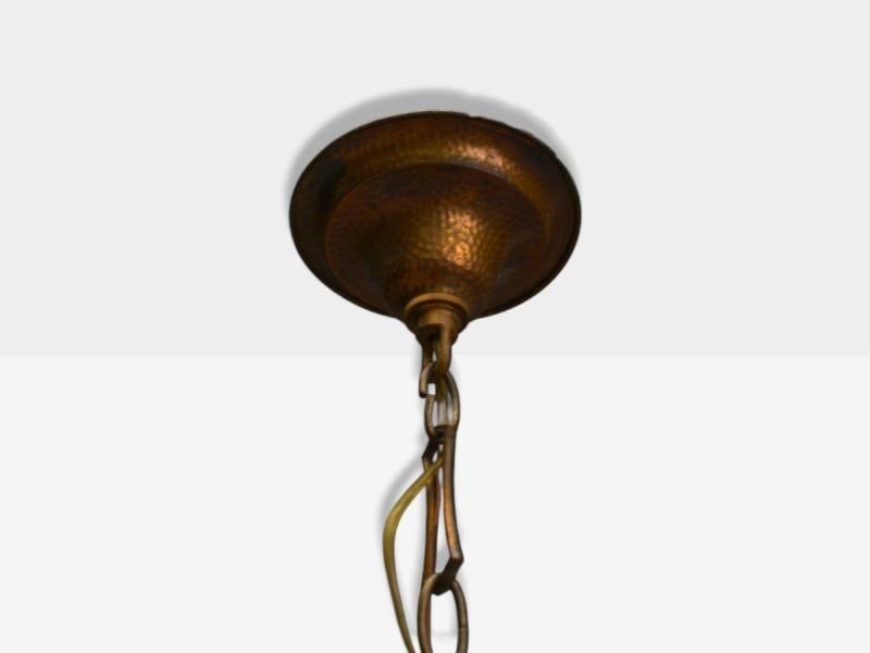 Baroque, Hammered Brass, Bronze, Fabric, Pendant Light, 1950s - 9