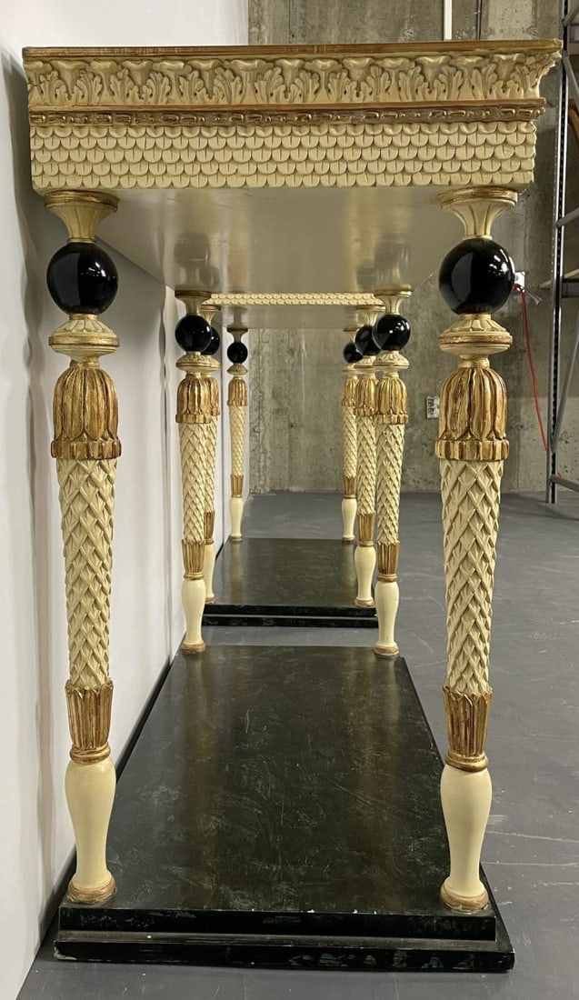 Pair of Maison Jansen Console Tables, Neoclassical, Marble Top, Paint Decorated - 5