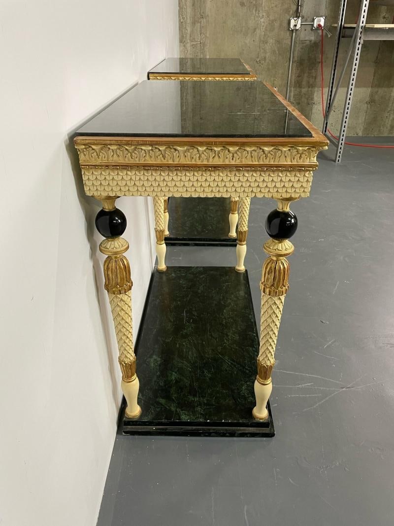 Pair of Maison Jansen Console Tables, Neoclassical, Marble Top, Paint Decorated - 6