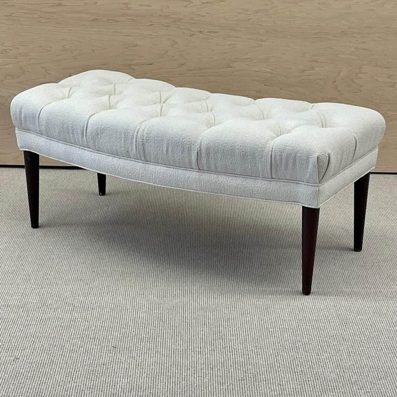 Mid-Century Modern Freeform Tufted Bench, American Designer, Ebony Wood, Bouclé - 2
