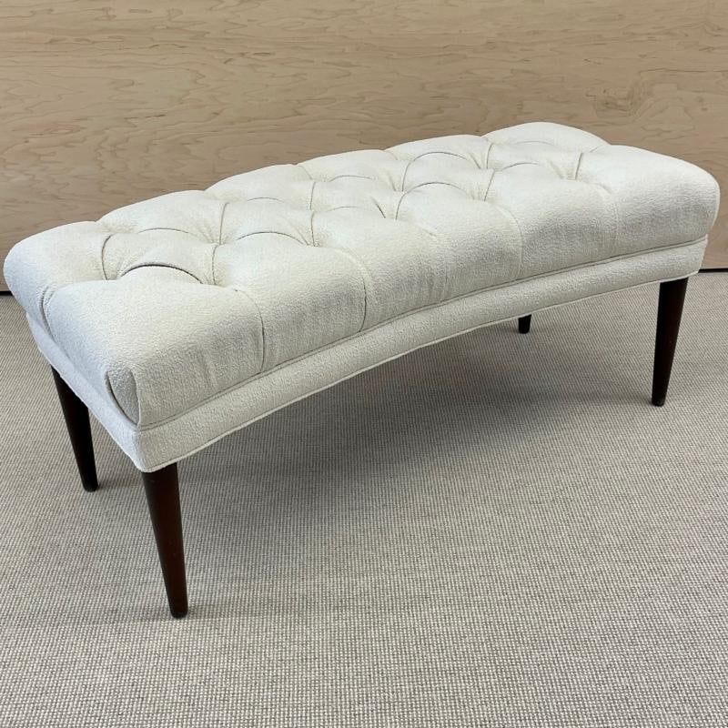 Mid-Century Modern Freeform Tufted Bench, American Designer, Ebony Wood, Bouclé - 3