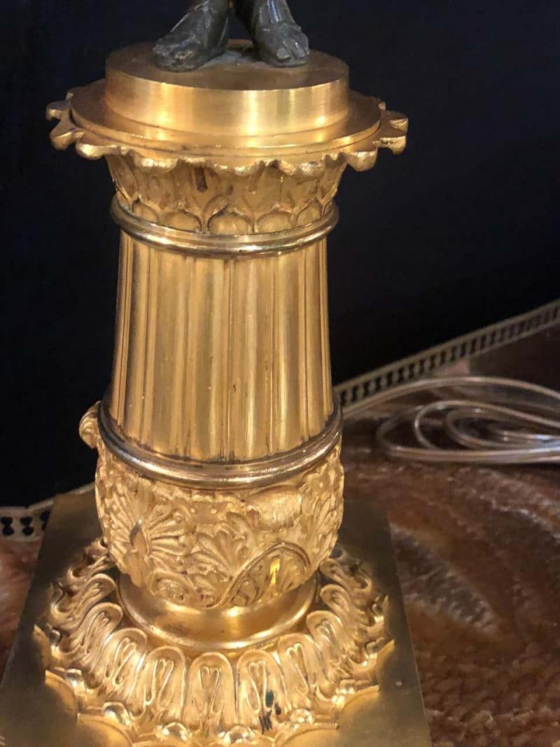 Empire Doré Bronze Candelabra Lamp Having a Patinated Woman Mounted as a Lamp - 10