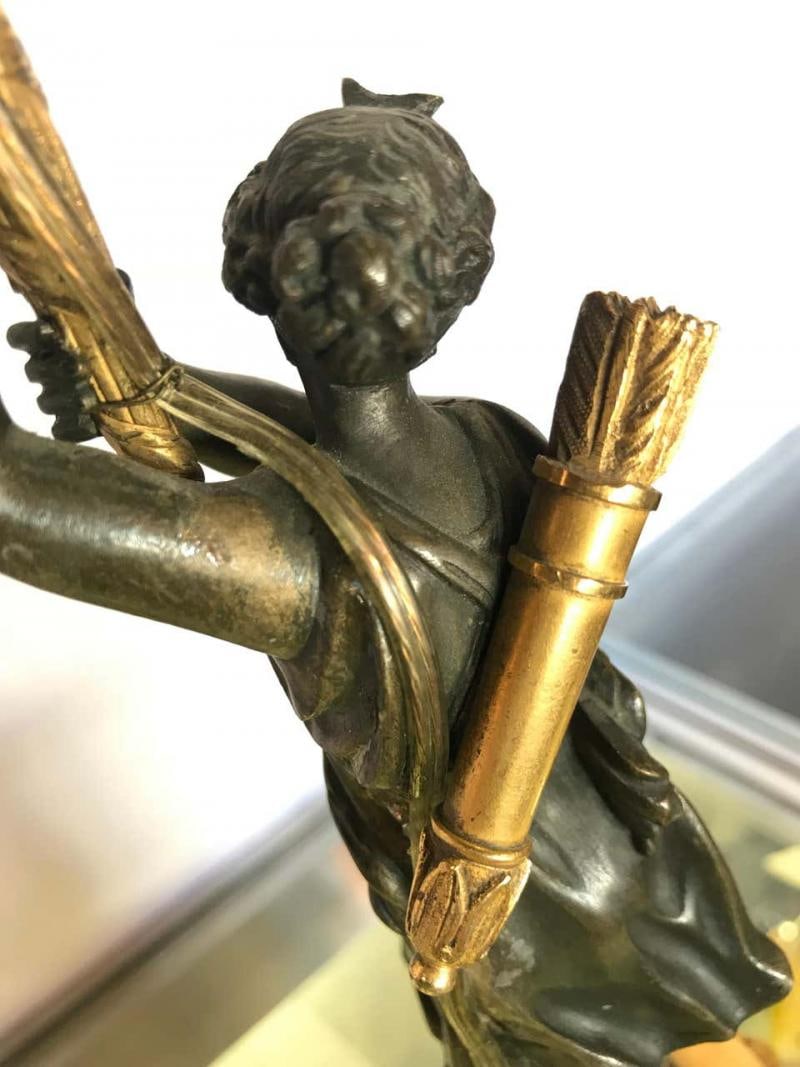 Empire Doré Bronze Candelabra Lamp Having a Patinated Woman Mounted as a Lamp - 11