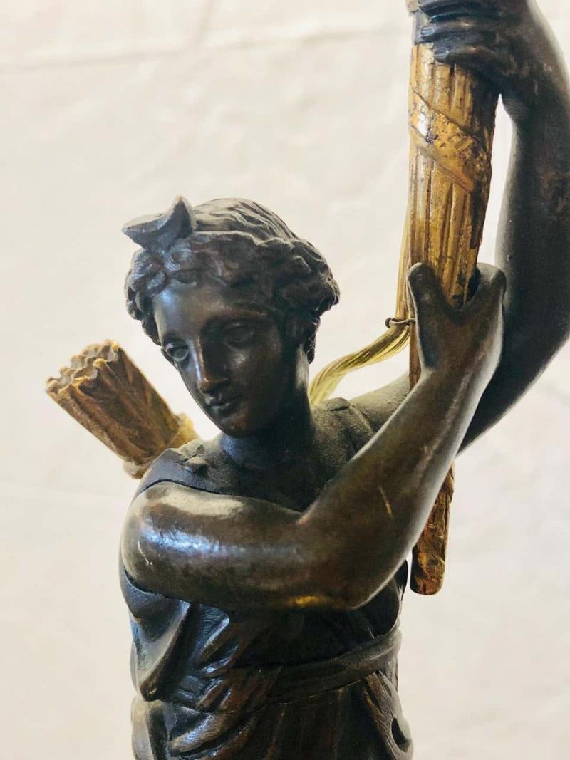 Empire Doré Bronze Candelabra Lamp Having a Patinated Woman Mounted as a Lamp - 13