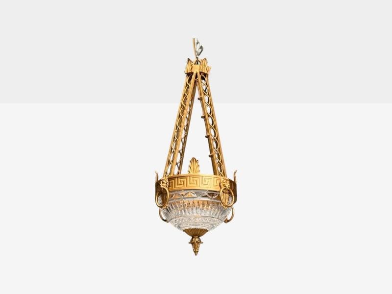 Maitland Smith, Gilt Metal, Glass, Greek Key Motif, Pendant Light, 21st C. - 4