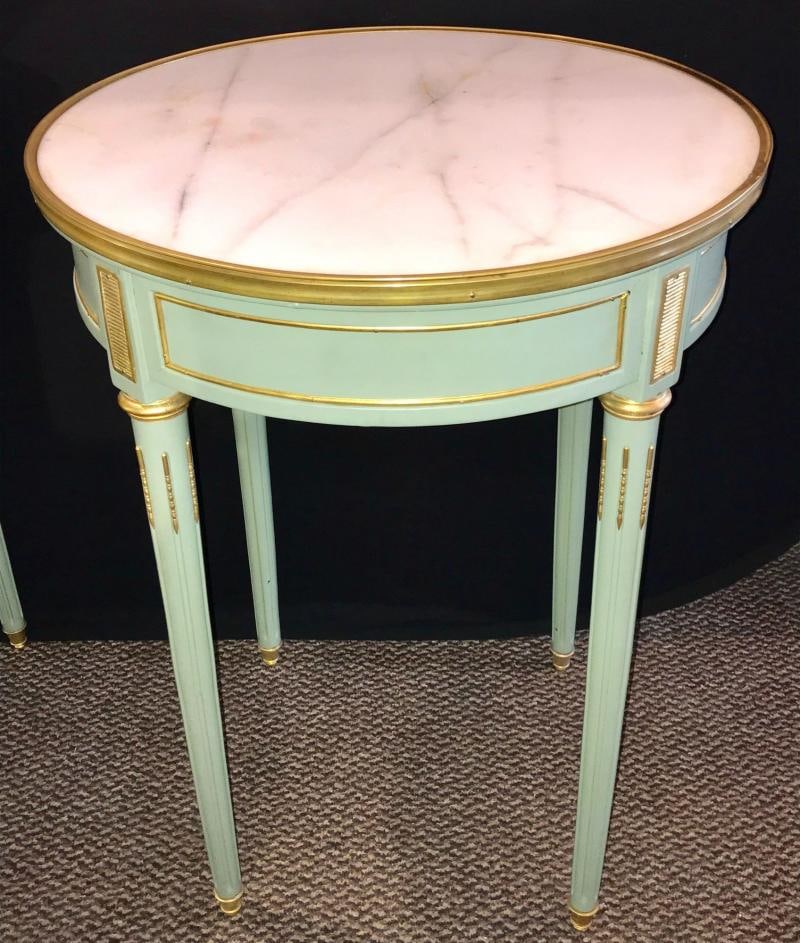 Pair of Paint Decorated Jansen Style Louis XVI End, Side or Bouilliotte Tables - 13