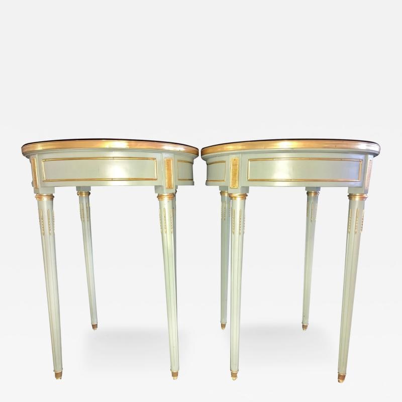 Pair of Paint Decorated Jansen Style Louis XVI End, Side or Bouilliotte Tables - 2