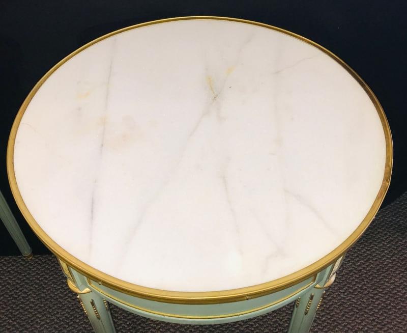 Pair of Paint Decorated Jansen Style Louis XVI End, Side or Bouilliotte Tables - 3