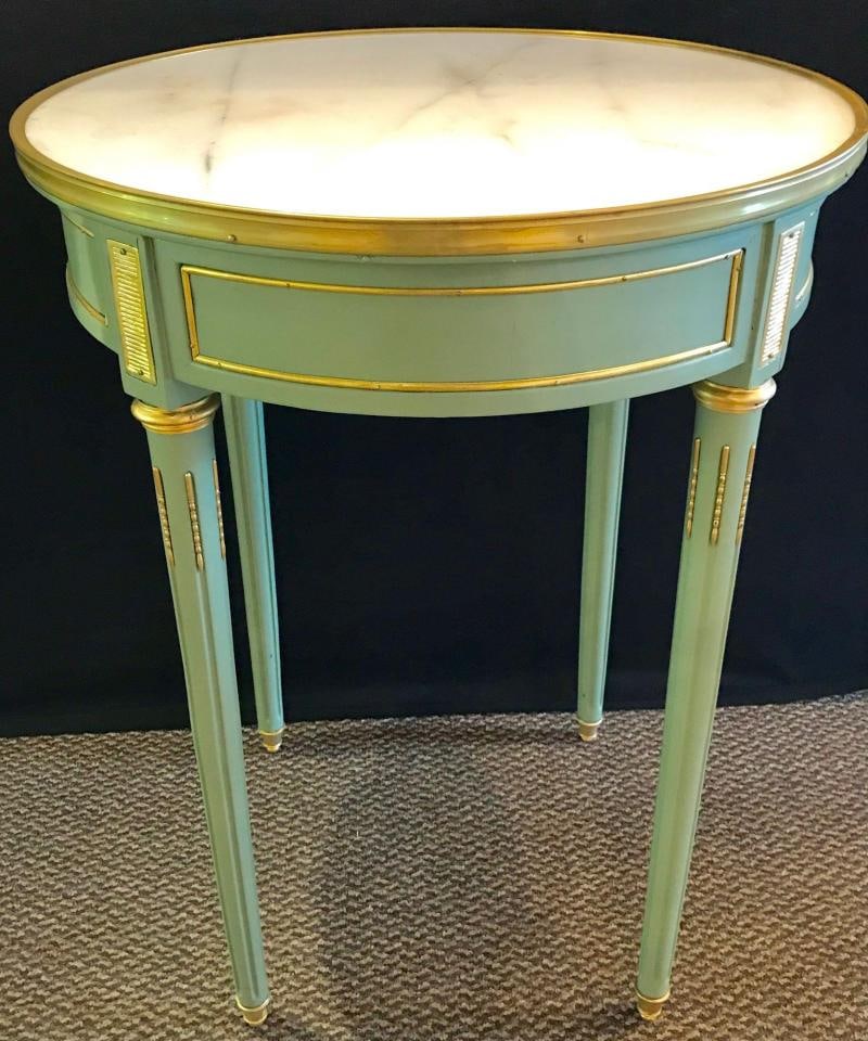 Pair of Paint Decorated Jansen Style Louis XVI End, Side or Bouilliotte Tables - 8