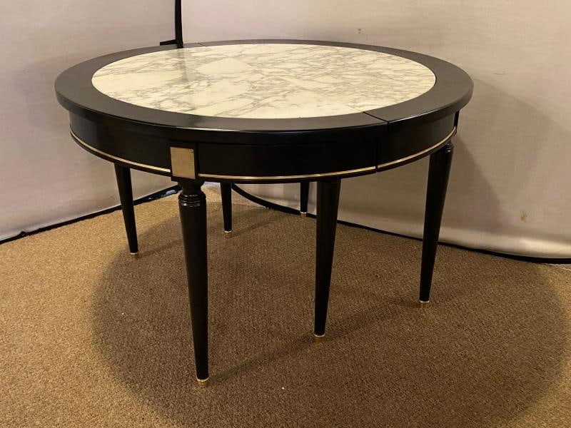 Hollywood Regency Jansen Style Ebony Center Dining Table Marble Top French - 10