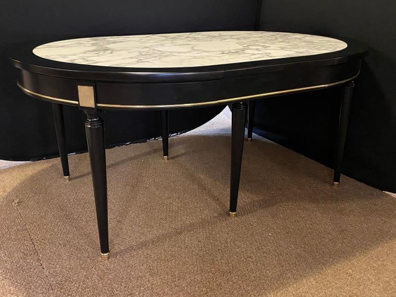 Hollywood Regency Jansen Style Ebony Center Dining Table Marble Top French - 12
