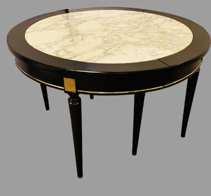 Hollywood Regency Jansen Style Ebony Center Dining Table Marble Top French - 2