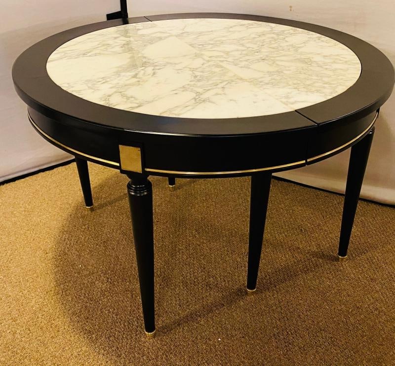 Hollywood Regency Jansen Style Ebony Center Dining Table Marble Top French - 3