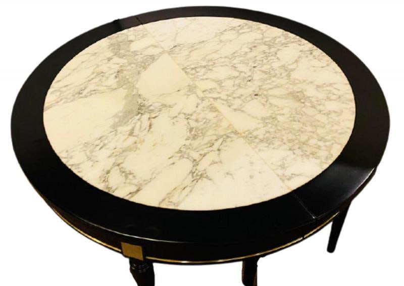 Hollywood Regency Jansen Style Ebony Center Dining Table Marble Top French - 4