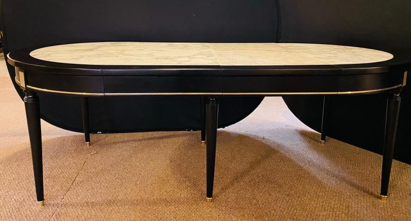 Hollywood Regency Jansen Style Ebony Center Dining Table Marble Top French - 7