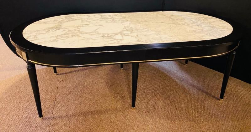 Hollywood Regency Jansen Style Ebony Center Dining Table Marble Top French - 8