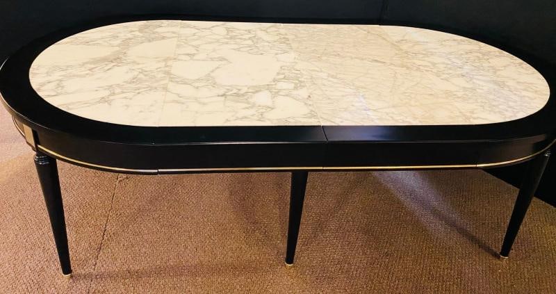 Hollywood Regency Jansen Style Ebony Center Dining Table Marble Top French - 9