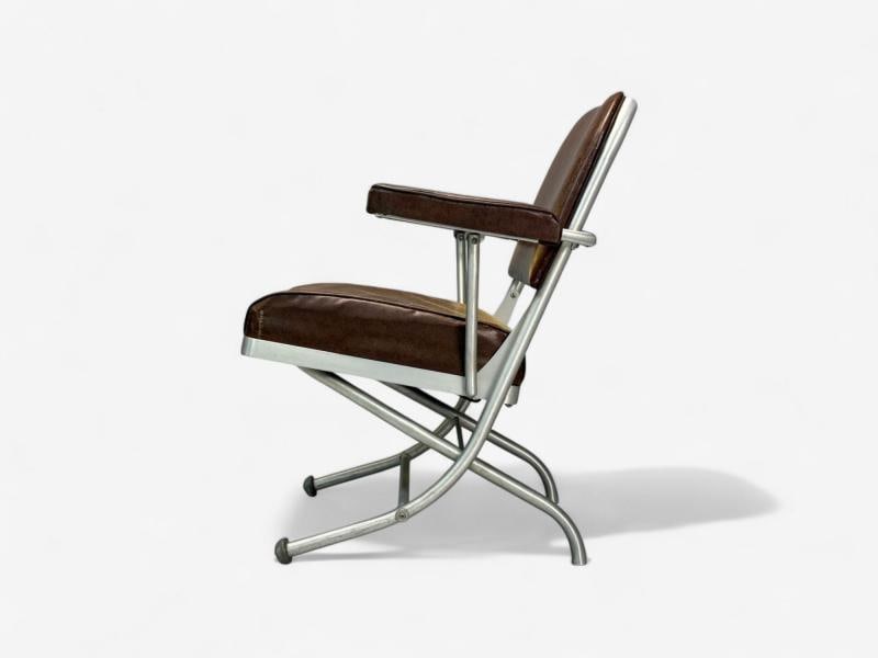 Warren McArthur, Brown Leather, Aluminum, Folding Chairs, USA c. 1935 - 6