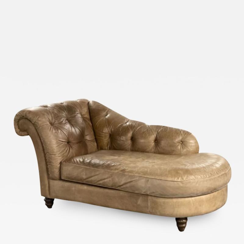 Tufted Patinated Vintage Leather Chaise Lounge from Sweden, Daybed (1 of 10)