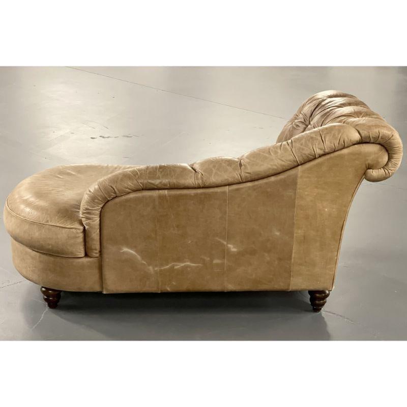 Tufted Patinated Vintage Leather Chaise Lounge from Sweden, Daybed - 2