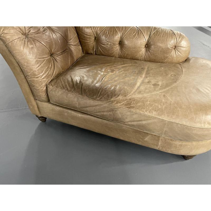Tufted Patinated Vintage Leather Chaise Lounge from Sweden, Daybed - 6