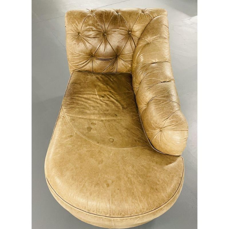 Tufted Patinated Vintage Leather Chaise Lounge from Sweden, Daybed - 8