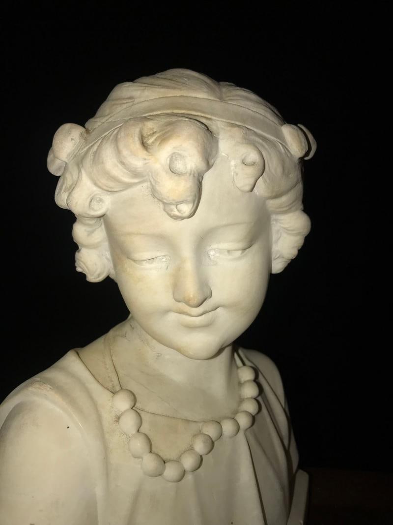 Signed 19th Century Marble Miniature Bust of a Young Girl Signed on Reverse - 2