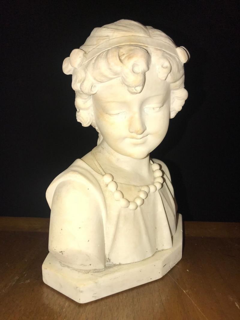 Signed 19th Century Marble Miniature Bust of a Young Girl Signed on Reverse - 4