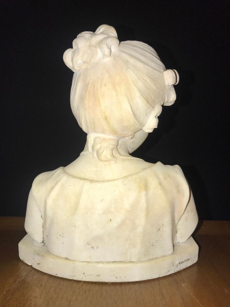 Signed 19th Century Marble Miniature Bust of a Young Girl Signed on Reverse - 5