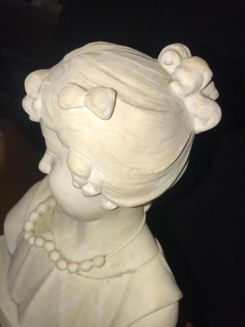 Signed 19th Century Marble Miniature Bust of a Young Girl Signed on Reverse - 7