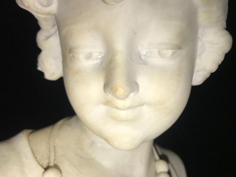 Signed 19th Century Marble Miniature Bust of a Young Girl Signed on Reverse - 9