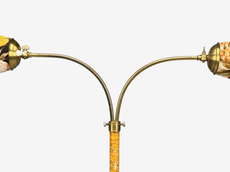 Corona Belysning, Floor Lamp, Wood, Brass, Fabric, Sweden, 1940s - 9