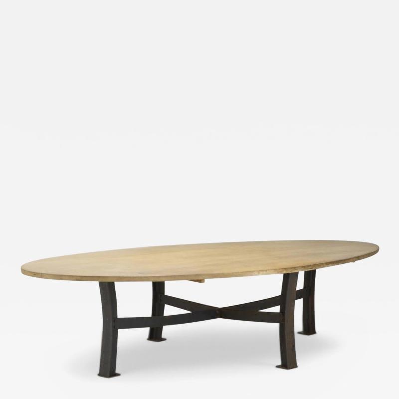 Industrial Mid Century Modern, Oak, Steel, Monumental Dining Table, USA, 1970s - 2