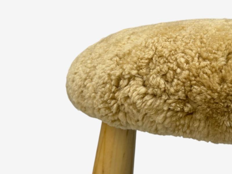 Danish Modern Style, Honey Sheepskin, Maple, Shearling Footstools, 21st C. - 10