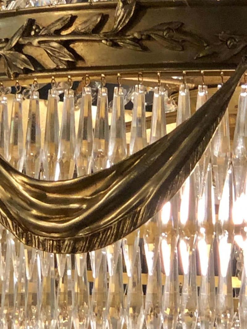 Pair of Palatial Bronze and Crystal Swag Design Louis XVI Style Chandeliers - 2