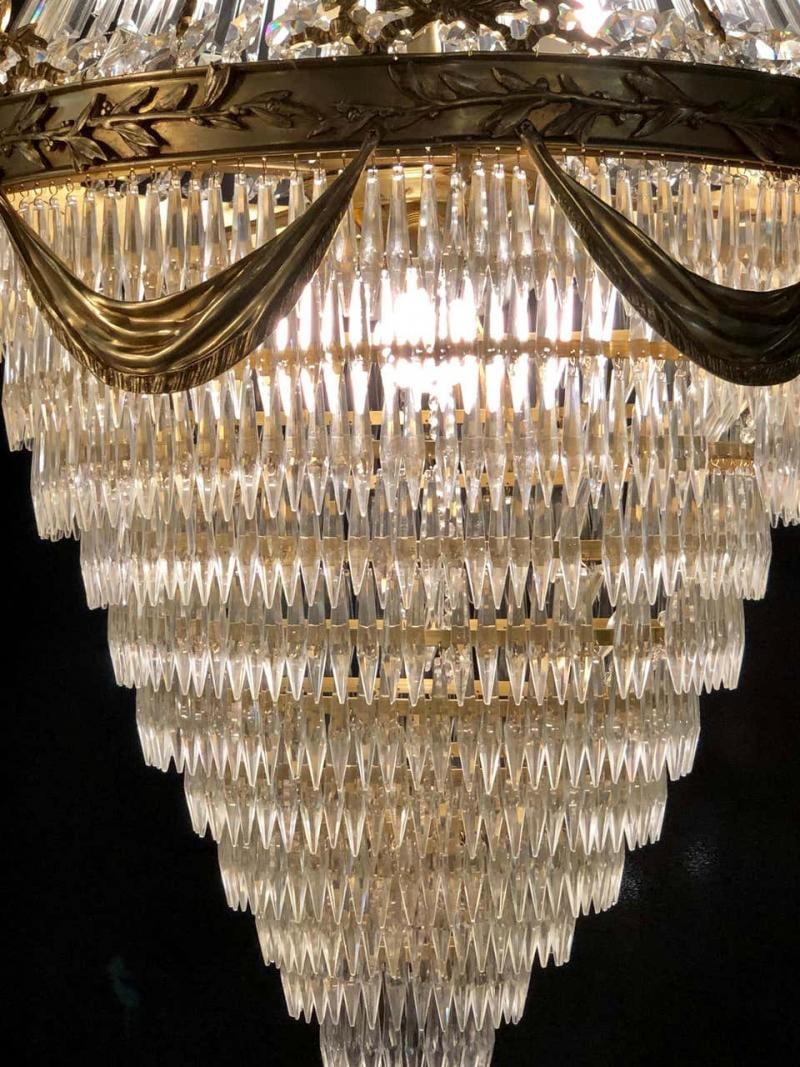 Pair of Palatial Bronze and Crystal Swag Design Louis XVI Style Chandeliers - 3