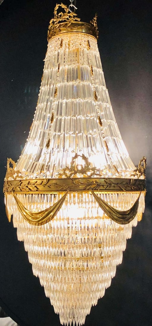 Pair of Palatial Bronze and Crystal Swag Design Louis XVI Style Chandeliers - 5